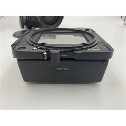 Mamiya RZ67 professional camera body, serial no 120282, with 'Mamiya-Sekor Z f=50mm 1:4.5 W' lens, serial no 18057 and RZ67 AE Prism Finder serial no 106809