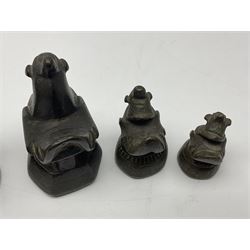 19th century graduating set of Burmese bronze opium weights, in the form of Hintha birds, tallest H11.5cm (8)