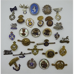  Collection of sweetheart brooches including Fusiliers, R.E.M.E, The Buffs, enameled examples, some stamped 'Sterling Silver'  provenance - a Private Yorkshire collector  