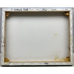 Jack Rigg (British 1927-2023): 'Spring Tide' - Scarborough Harbour, oil on canvas signed and dated 2019, titled verso 41cm x 51cm (unframed)