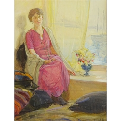  Ernest Borough Johnson (British 1866-1949): Lady in Pink, watercolour signed 44cm x 34cm  