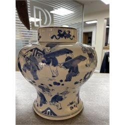 19th century Chinese blue and white jar, of pronounced baluster form, decorated in the Hundred Boys design, with numerous children at play, H23cm

The hundred boys design was a popular theme in Chinese Art employed from the Song period onwards. It expresses the desire to continue the family through male heirs and the performance of filial duties