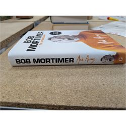 Eight first edition books, comprising signed Bob Mortimer 'And Away' autobiography, signed Richard Coles 'Murder Before Evensong' and six Richard Osman books, including 'The Thursday Murder Club' and 'The Last Devil To Die', with two Richard Osman signed bookplates