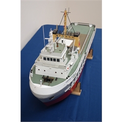  Scale model of the Offshore Supply Ship Forties Shore IMO No.734287, on wooden stand, L77cm, H33cm: Built 1975 by Brooke Marine, now under the Flag of Panama as Amarco Leo  