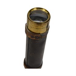 19th century brass and leather bound three draw telescope, with removable leather covers to each end, full length