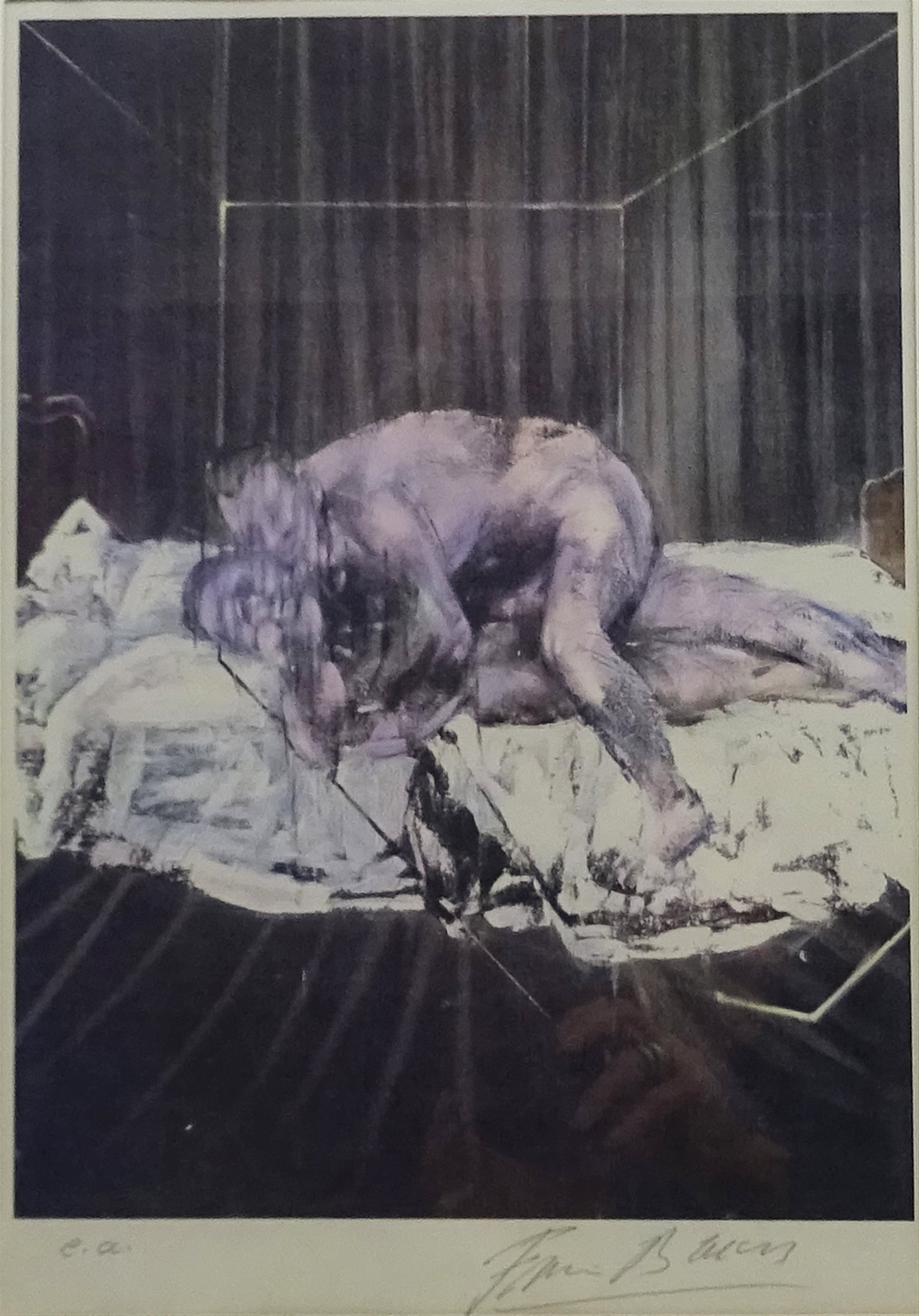 Francis Bacon (British 1909-1992): 'Two Figures 1953', artist's proof lithograph signed and marked e.a. in pencil 41cm x 28cm
Provenance: with Belmain Antiques, Ripon; Robert Simms Hampstead; with J Y Poucher, Vernon, France, label verso

