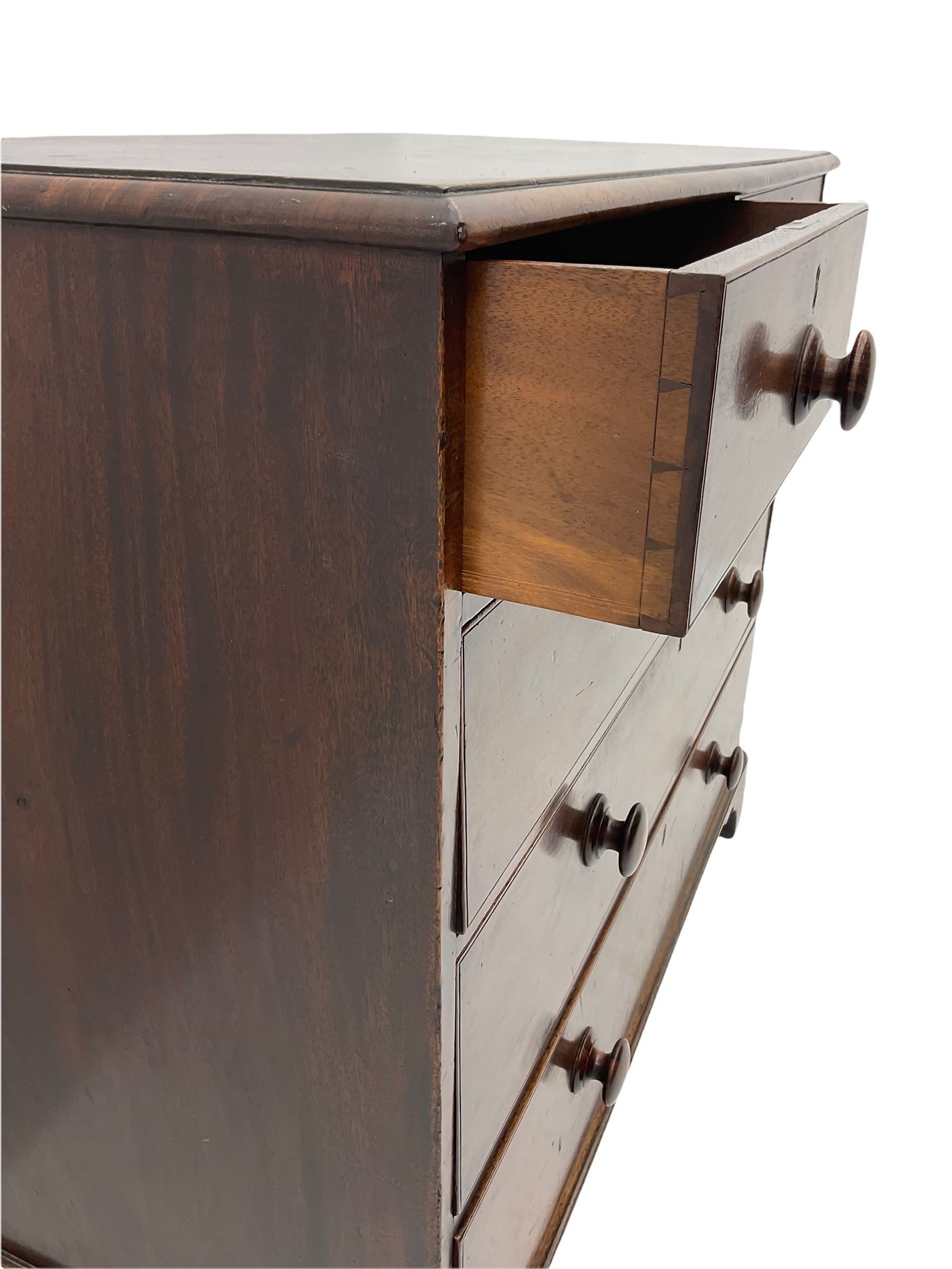 Georgian mahogany chest, fitted with two short and three long mahogany lined drawers, bracket feet
