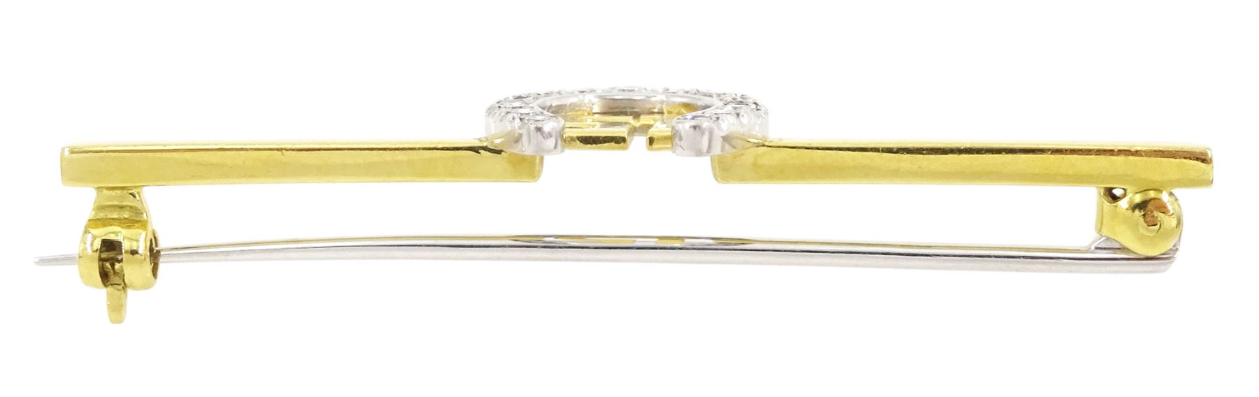 18ct gold round brilliant cut diamond '15' horseshoe brooch by Cropp & Farr, London 1996