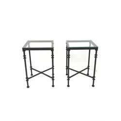 Oka  Furniture - 'Pompidou' pair metal and glass lamp tables