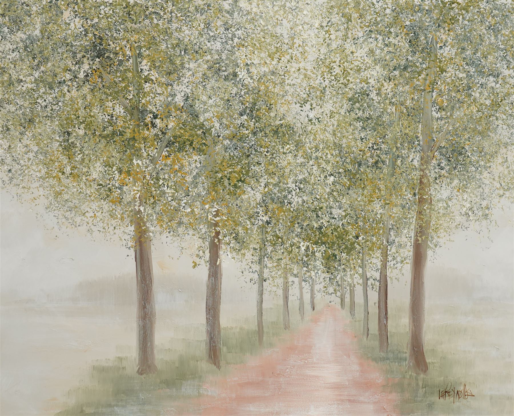 Lee Reynolds (American 1936-2018): Tree Lined Avenue, oil on canvas signed 120cm x 151cm