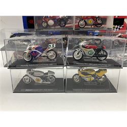 Fifty-one die-cast models of motorcycles by Maisto, Protar Italeri, Welly etc; many in perspex display boxes, some in window boxes and some unboxed