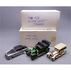  Franklin Mint - three large scale die-cast models of Rolls-Royce cars comprising 1905 10HP, 1911 Tourer and 1955 Silver Cloud, all in polystyrene boxes with certificate and paperwork, two in delivery boxes  