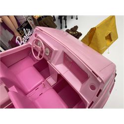 Barbie - 35th Anniversary fashion doll in factory sealed box; incomplete Magical Motorhome; three fashion doll horses; two Wardair flight attendant dolls; and Girl Guide doll with clothing and tent