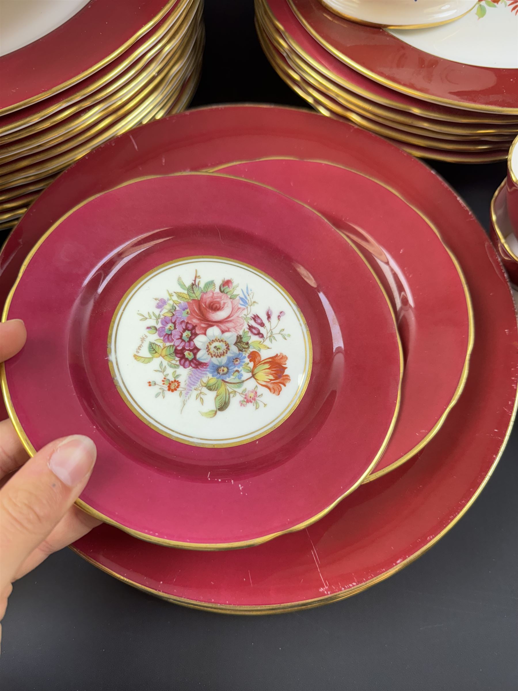 Hammersley tea and dinner service, including twelve dinner plates, twelve teacups, two sauce boats, two covered dishes etc  