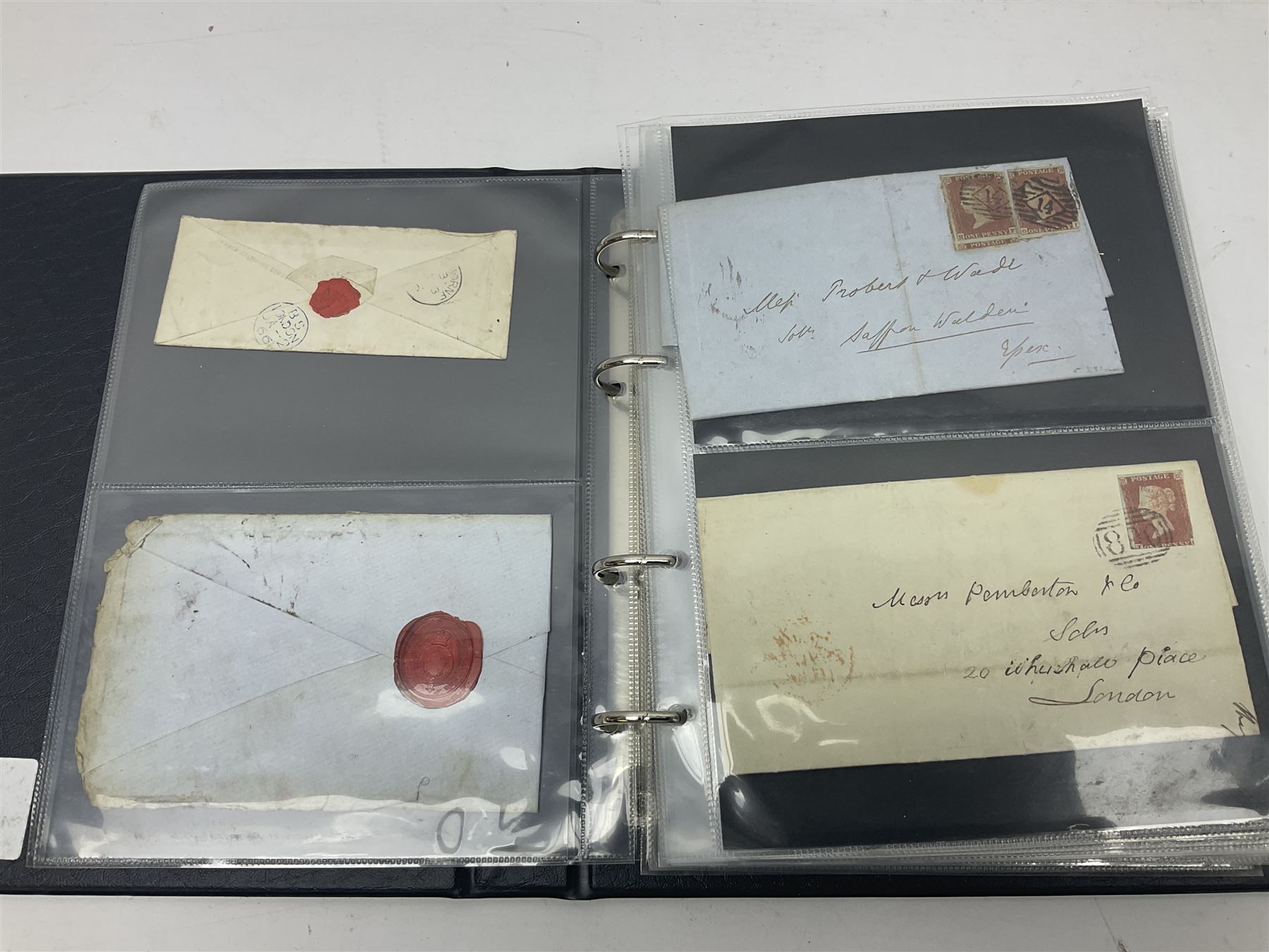 Postal history, including imperf penny reds on covers or entires, mourning cover, Cape of Good Hope overprinted postal stationary, pre-stamp items etc, housed in a ring binder folder