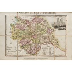'Langley's New Map of Yorkshire', hand-coloured engraved map formed as six sheets mounted onto linen pub. J Phelps, London 1820, 20cm x 27cm