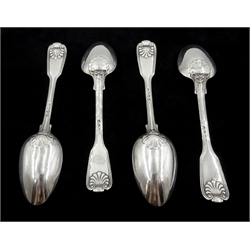  Four George III silver dessert spoons, fiddle thread & shell pattern Paul Storr, London 1817/19, approx 6.5oz  