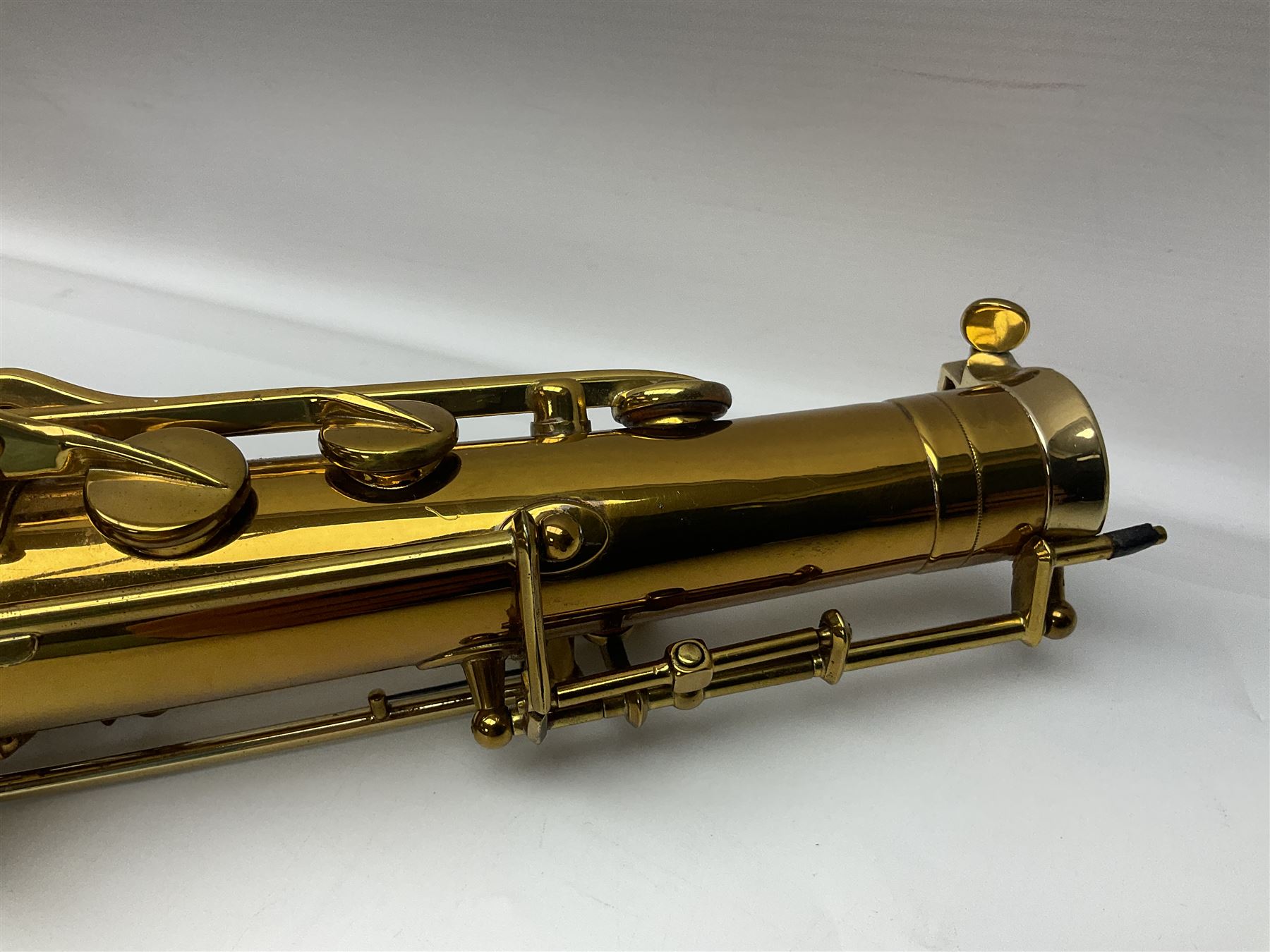 Mid-20th century French Henri Selmer Mark VI tenor saxophone, serial no.M.70644 for 1957, various French, English and American patent numbers, crudely stamped J.A.Brown twice to thumb rest; in fitted hard case with crook and other accessories including two Berg Larsen mouthpieces, reed cutter etc