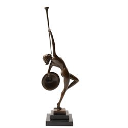After Pierre Le Faguays (French 1892-1962): 'Jericho' Female Nude, bronze bearing signature and foundry mark, on black marble base, H43cm 