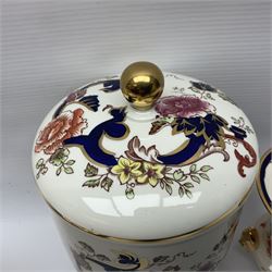 Masons Ironstone in the Mandalay pattern stepped dish, vase, jug , covered jar and two picture frames 