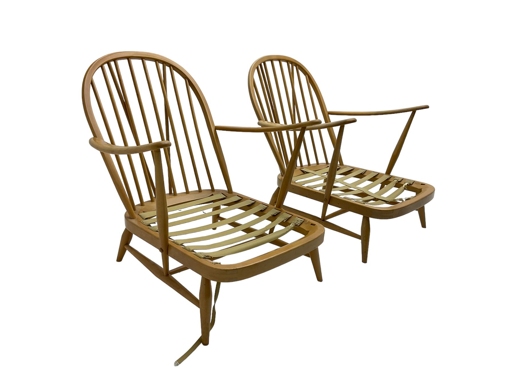 Ercol - 'Windsor' three seat settee (W175cm, H77cm); and pair ercol 'Windsor' easy armchairs (W70cm, H77cm), (no cushions, frames only)