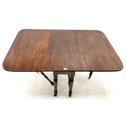 19th century mahogany dropleaf table turned tapering supports joined by stretches