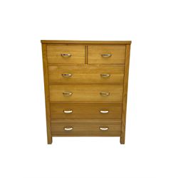 Solid ash chest, fitted with two short and four long drawers