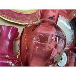 Victorian and later ceramics and glassware, to include cranberry glass, Limoges, blue and white, teawares etc
