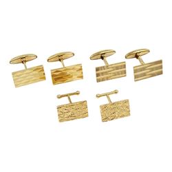 Three pairs of 9ct gold rectangular cufflinks, all hallmarked, approx 19.9gm
