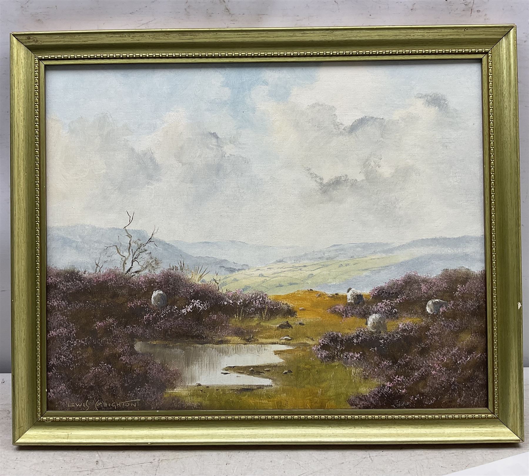 Lewis Creighton (British 1918-1996): Sheep in the Heather, oil on board signed 39cm x 49cm 