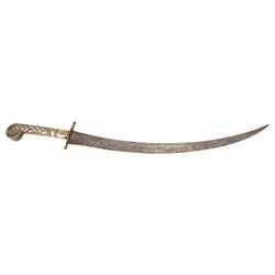 Middle Eastern Jambiya dagger with horn handle in leather scabbard, together with an Indian daggers with ribbed handle in metal scabbard and four other knives, Jambiya L32cm  