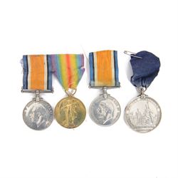 WWI medal pair, War and victory medal, together with Marine Society Reward of Merit awarde...