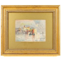 Austin Smith (British fl.1913-1928): Sailboats off Scarborough, pair of watercolours signed; together with Alfred Durham (British 19th century): Coastal Views of Scarborough, set of three watercolours heightened with white signed and one dated 1907 max 18cm x 32cm (5)