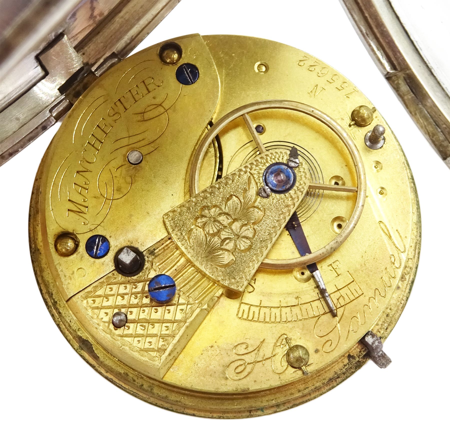 Victorian silver half hunter key wound lever pocket watch movement inscribed Mark Lever?, Manchester, No. 13772, case by Charles Cooke, Chester 1892 and an open face keyless lever pocket watch by H. Samuel, Manchester, No. 155622, case by Fattorini & Sons Ltd, Birmingham 1890