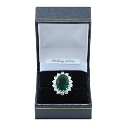 Silver green stone ring, boxed