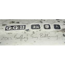 Pair of mid 20th century silver nut rocker dishes, each of curved oblong form, hallmarked Geoffrey Guy Bellamy, London 1957, W10.5cm, approximate weight 3.21 ozt (100 grams)