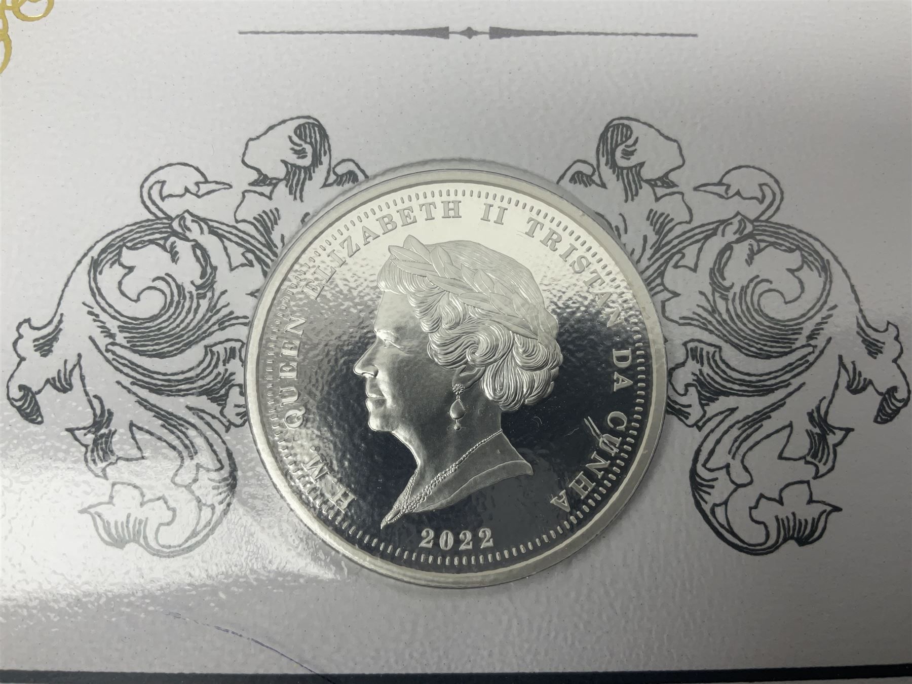 Three Queen Elizabeth II Tristan da Cunha silver proof coin covers, comprising 2021 'Royal Wedding Anniversary', 2022 'Queen Elizabeth II's Memorial Laurel' and 2022 'His Royal Highness Prince William The Duke of Cambridge', all in Harrington and Byrne folders