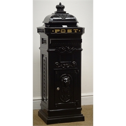  Victorian style aluminium post box, black finish, unused with key, W36cm, H103cm, D33cm  