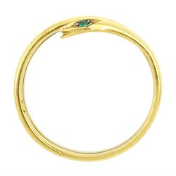 Early 20th century 18ct gold coiled snake ring, with green stone set eyes