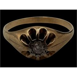 9ct gold illusion set diamond signet ring and a 9ct gold garnet ring