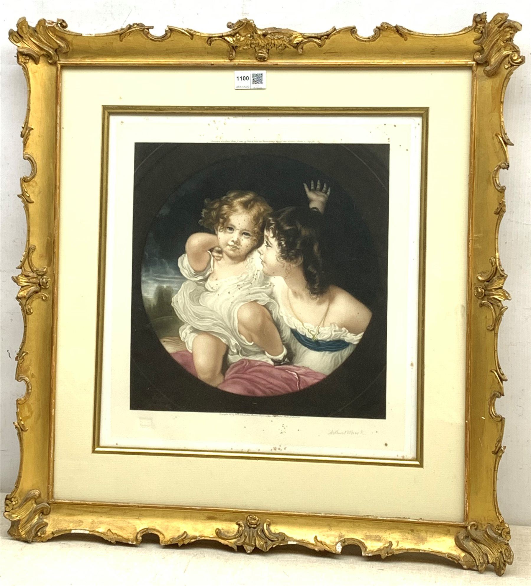 Arthur B Brook (British 1867-1933): 'Sisters', limited edition mezzotint with blind stamp signed in pencil pub. Frost and Reed 1917, 40cm x 38cm; and F Bartolozzi after Richard Cosway: 'The Right Hon. Harriet Viscountess Buckley', 20th century engraving pub. Thomas Ross collection 30cm x 23cm (2)