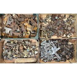 Four boxes of assorted hardware, including a quantity of antique furniture castors, a quan...