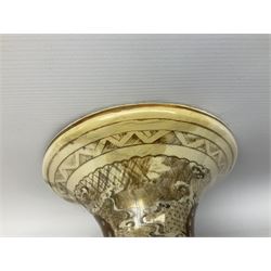 Pair early 20th Century Japanese floor vases of ovoid form, painted with warriors and elders within geometric designs and gilding, H61cm