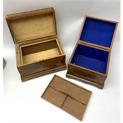 Two modern veneered boxes, with harlequin inlay including mahogany and walnut, largest H21.5cm. 