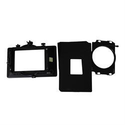 Arri LMB-25 kit comprising LMB-25 Matte Box with three filter stages, one top light shield, two clamp-on adapters one 87mm and one 110mm and five masks, in a custom cut Peli 1500 case