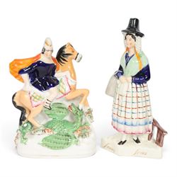 19th century Staffordshire figure group, St George and the Dragon, circa 1850, H22cm, toge...
