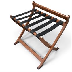 Ten walnut finish folding luggage stands