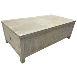 Contemporary lime-washed oak coffee table, fitted with four drawers 