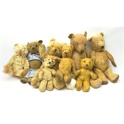 Six English and two European teddy bears, 1930s-50s, including two by Chiltern, predominantly for restoration or spares/repair