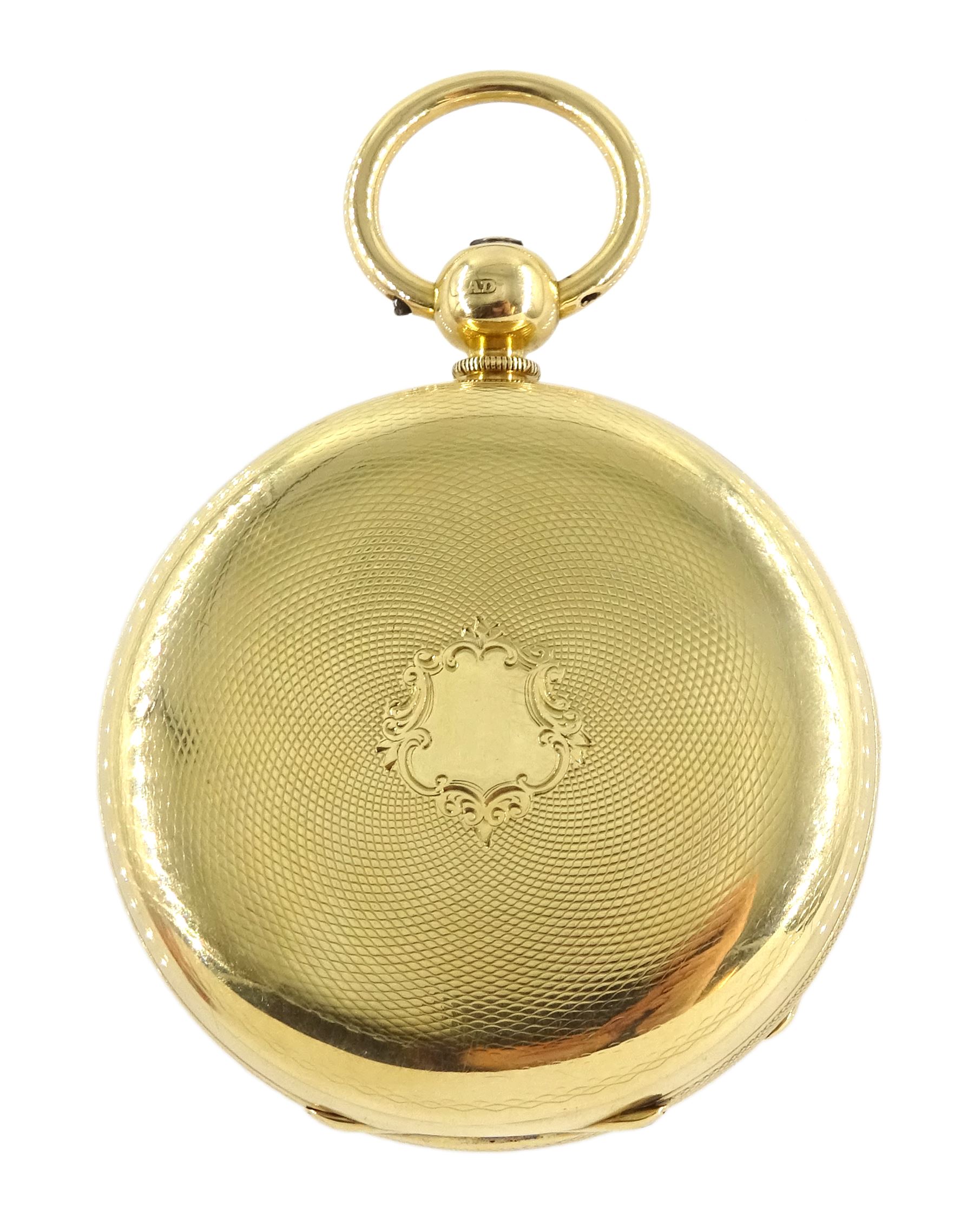 George IV 18ct gold lever fusee pocket watch by Abraham Jackson, Liverpool, No. 5003, gilt dial with Roman numerals and subsidiary seconds dial,  later Victorian engine turned case with cartouche by Henry Stuart, Chester 1860